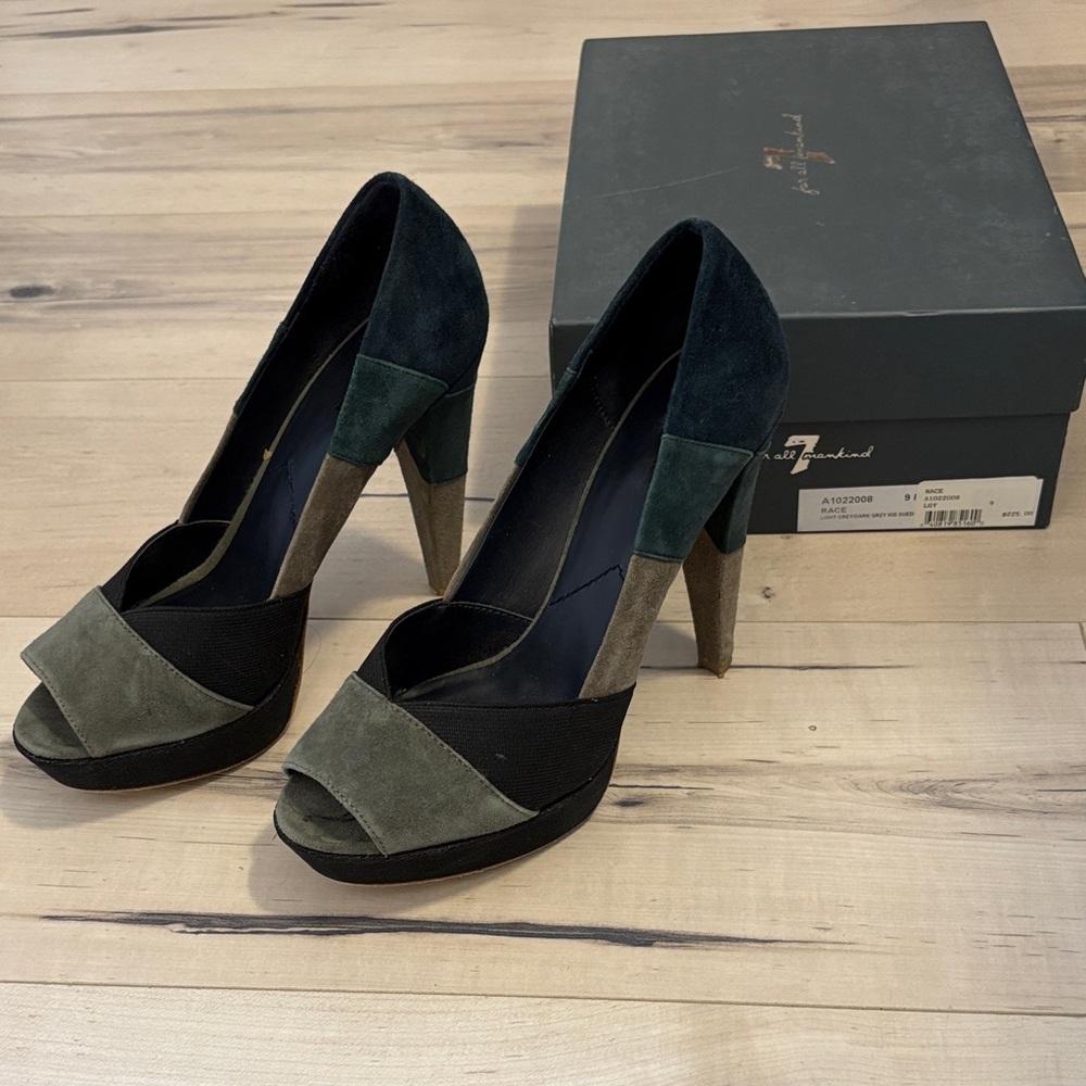 7 For All Mankind Elegant Multi-Color Suede Peep Toe Heels